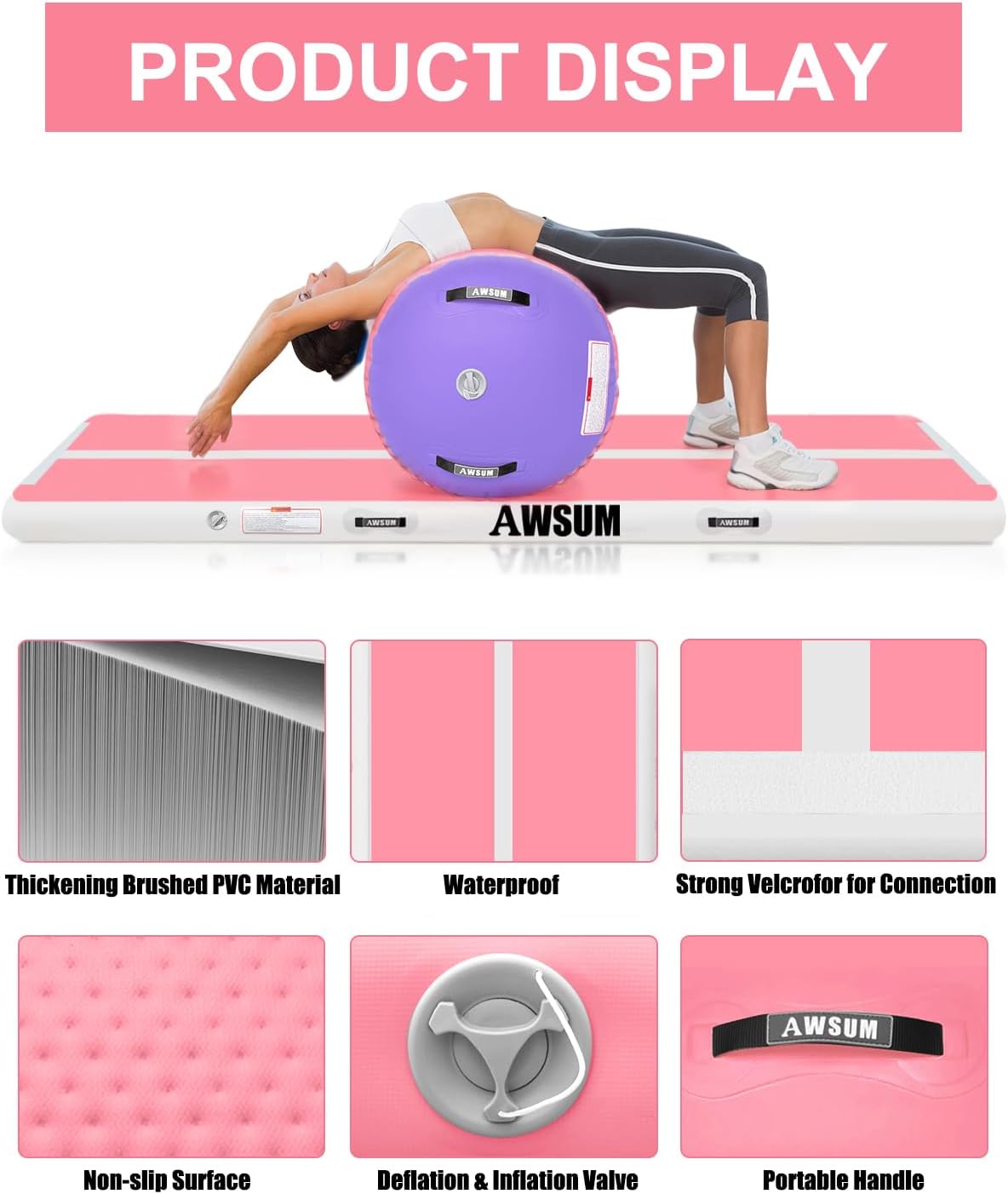 AWSUM 10/13ft Inflatable Gymnastics Mat Air Roller Barrel Tumble Track Tumbling Mat Back Backbend Trainer for Home Use/Gym/Cheerleading Springboard Handspring Equipment, with Electric Pump