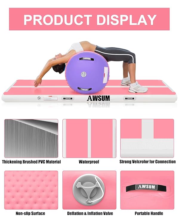 AWSUM 10/13ft Inflatable Gymnastics Mat Air Roller Barrel Tumble Track Tumbling Mat Back Backbend Trainer for Home Use/Gym/Cheerleading Springboard Handspring Equipment, with Electric Pump by AWSUM - Image 4