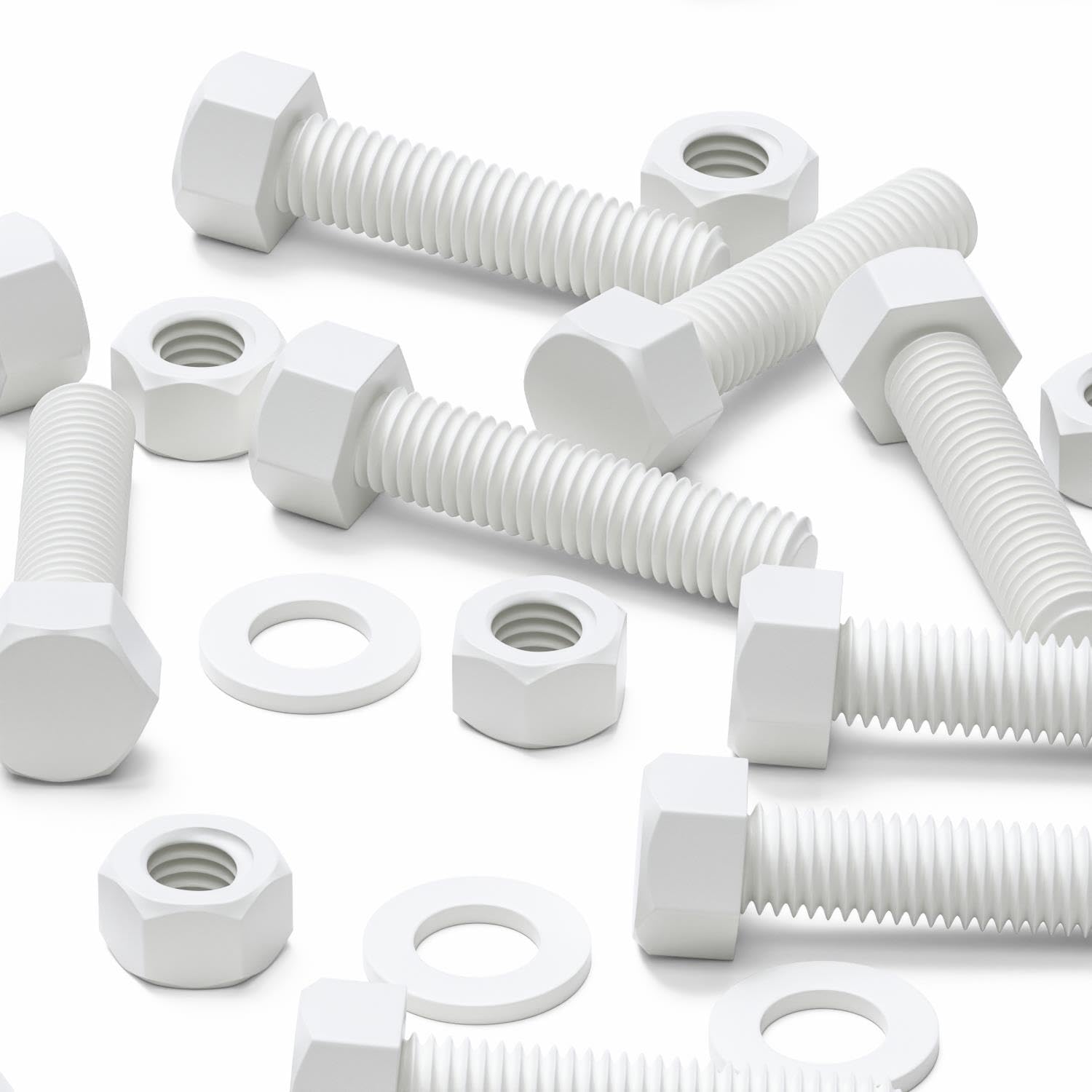 10x White PP Hex Head M12x50mm Plastic Bolts, Nuts & Washers (15/32 x 1 31/32 in)