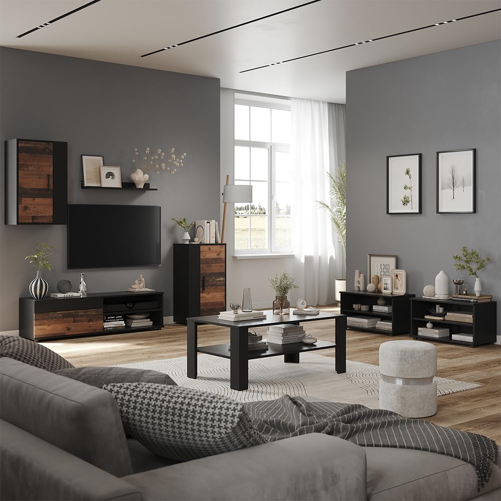 Vicco Ściana w salonie "Berno", Czarny/Oldstyle, Zestaw 6-częściowy