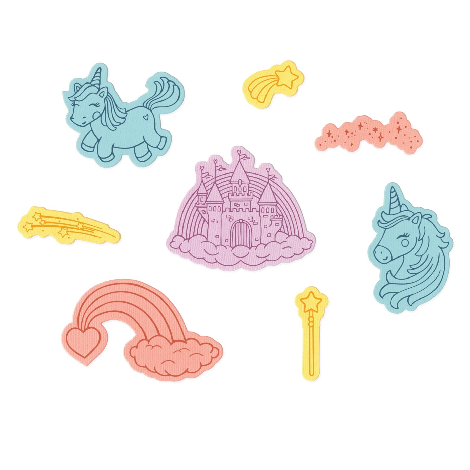 Sizzix Clear Stamps Set with Framelits Dies, Unicorns & Rainbows, 8 Rubber Stamps & 8 Cutting Dies
