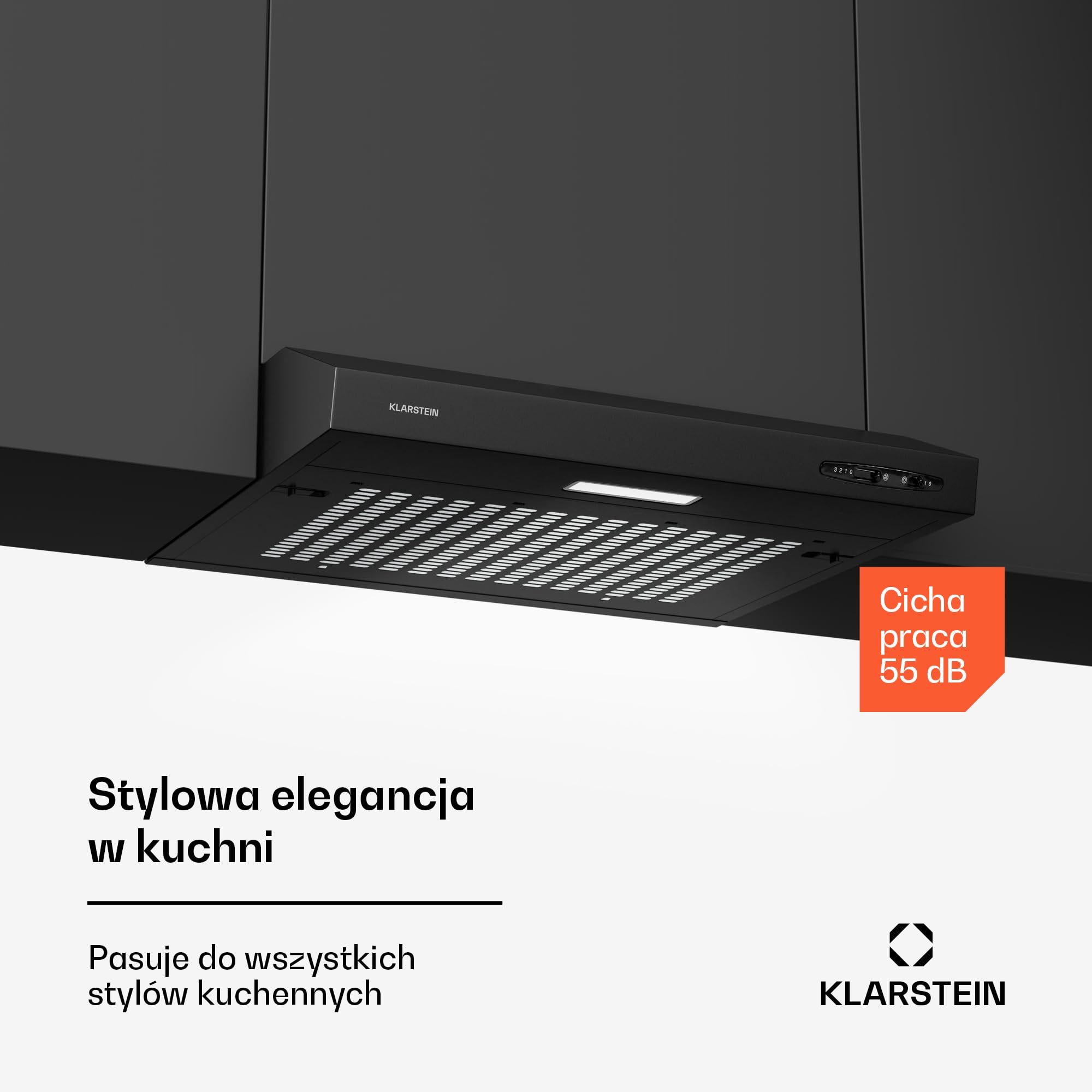 Klarstein UW60BL Okap kuchenny (115 W, 210 m3/h, stal nierdzewna) czarny