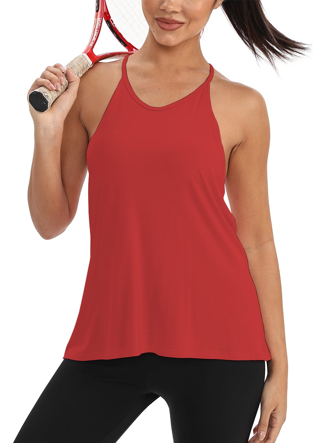 Mippo Camisetas de entrenamiento para mujer, espalda cruzada, espalda abierta, ropa de gimnasio