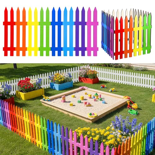 Chunful 16 Pcs Wooden Garden Fence Garden Border Edging Decorative 15.7