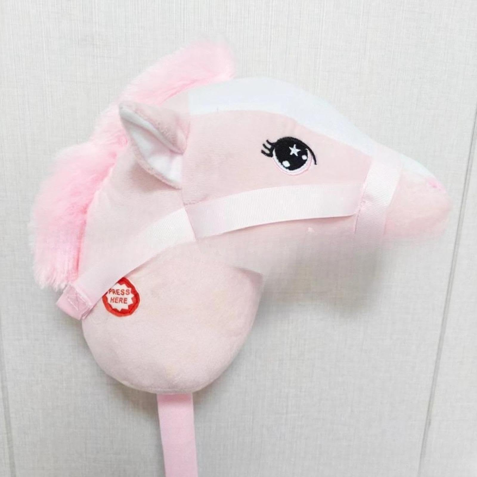Hobby Horse Cavallo a Bastone Giocattolo Cavallo Peluche Stick Animale Morbido Comfort Leggero Adatto per Bambini Gioco Casa Scuola, Rosa