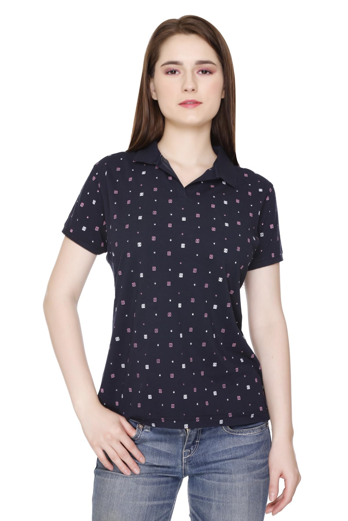 Push The Fashion Womens Polo Neck Printed T-Shirt/Collar Neck Tops/Tshirts for Girls (PT-007) (Small, Navy Blue) (S-PT-007-Navy Blue_wt)-picture-39