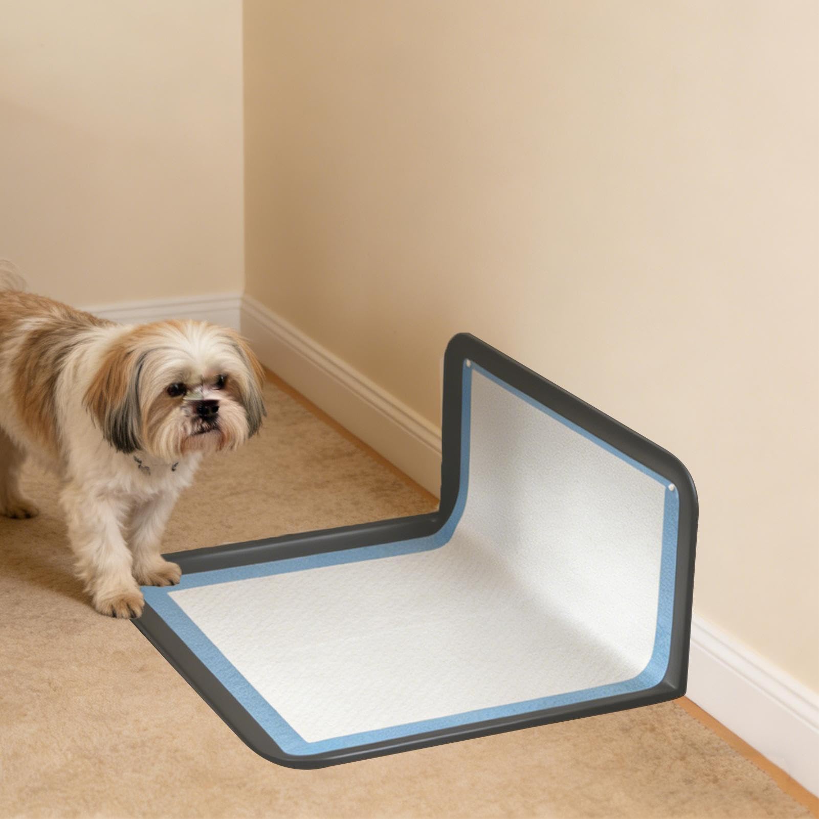 Pet Potty Tray - Puppy Toilet for Travel Comfort | L-Shaped Spill-Proof with Secure Base, Indoor Training Box, Road Trip Car Accessory, Small Dog Cat Litter Solution for Home Garden Outdoor Walking