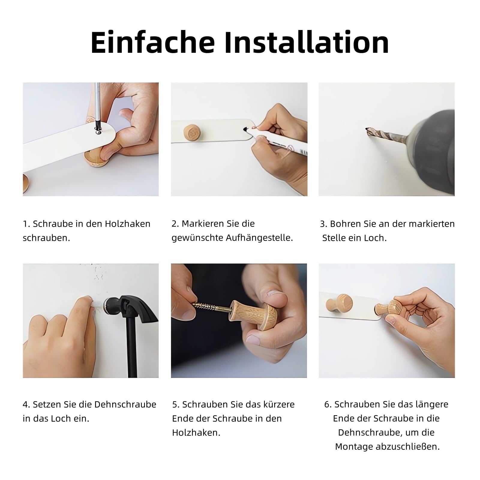 Wandgarderobe Garderobe Wand aus Metall - Weiß Modernes Minimalistisches Design, Garderobenleiste mit 10 Haken aus Holz, Coat Rack Wall für Entryway Wohnzimmer Schlafzimmer Büro