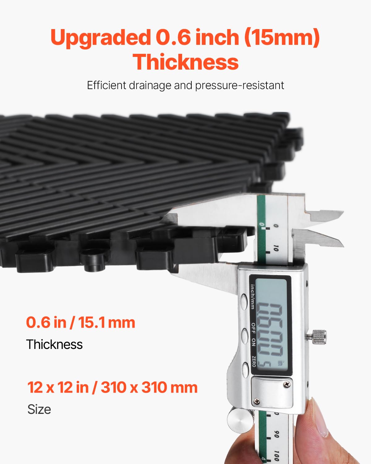 VEVOR Drainagematte, 31x31 Cm, 12-teilig, Ineinandergreifend, Rutschfest, Grau, Für Garage & Garten