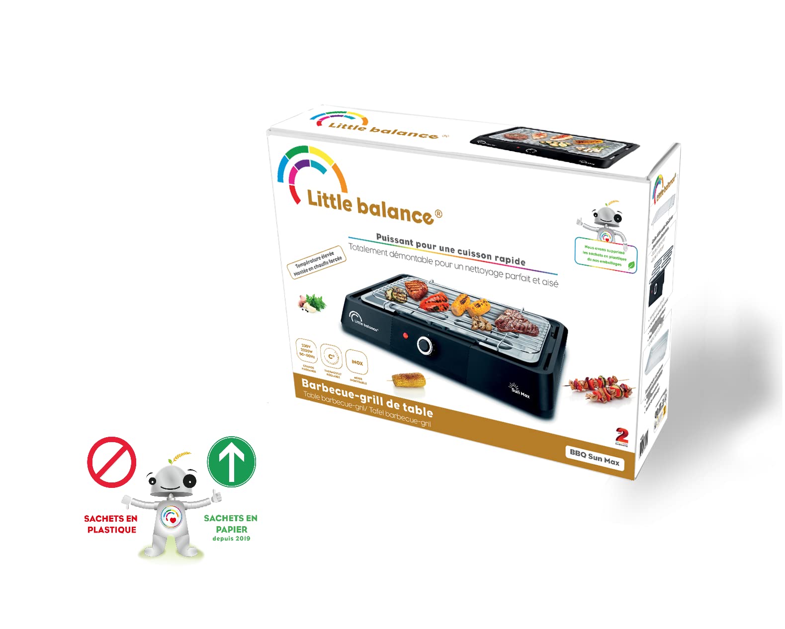 LITTLE BALANCE 8572 BBQ Sun Max, Barbecue elettrico da tavolo, 5-7 persone, superficie XXL, 2200 W, nero