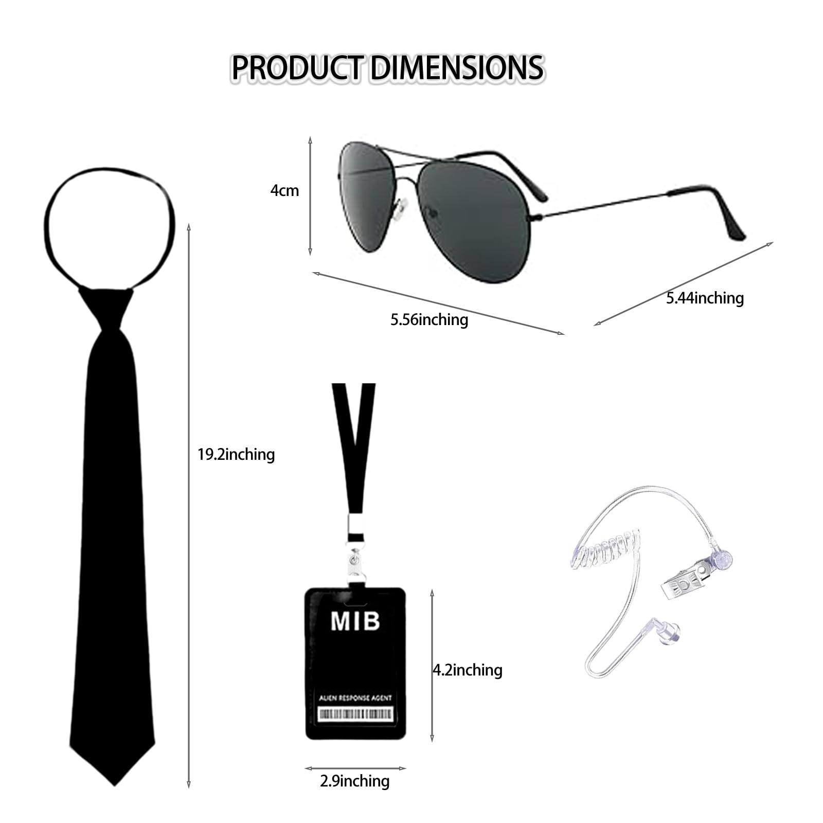 LIUQOBN 6 Pcs Costume Accessories, Agent Accessories Set, Includes sunglasses intercom line earplugs tie badge badge holder - Image 2