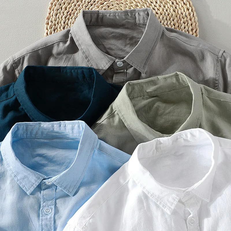Camicia da uomo in cotone tinta unita a maniche lunghe con colletto quadrato blu cielo