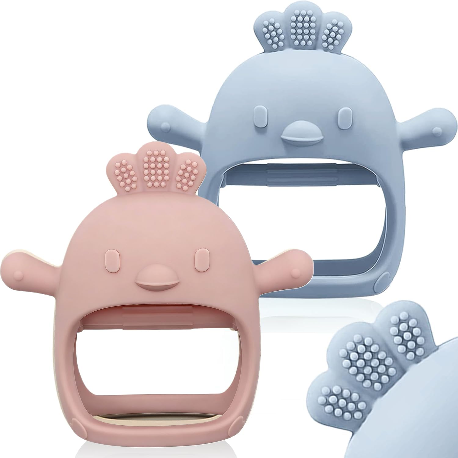 TKLake Baby Teething Toys, Teething Mittens for Babies, Toys 0-6 Months, Silicone Teether for Toddler Infant, Boy Girl Teething Relief Chew Toys Biting Toy Baby Gifts Teether (Blue & Light Pink)