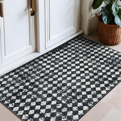 Tapete geométrico Lavable antideslizante 2x4 pies Negro