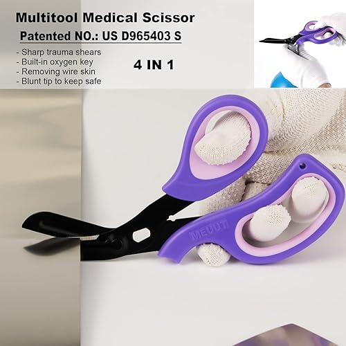 Miniatura 23 de MEUUT Paquete de 2 tijeras médicas para enfermeras, tijeras de vendaje patentadas con cuchillas antiadherentes, tijeras de grado quirúrgico, tijeras