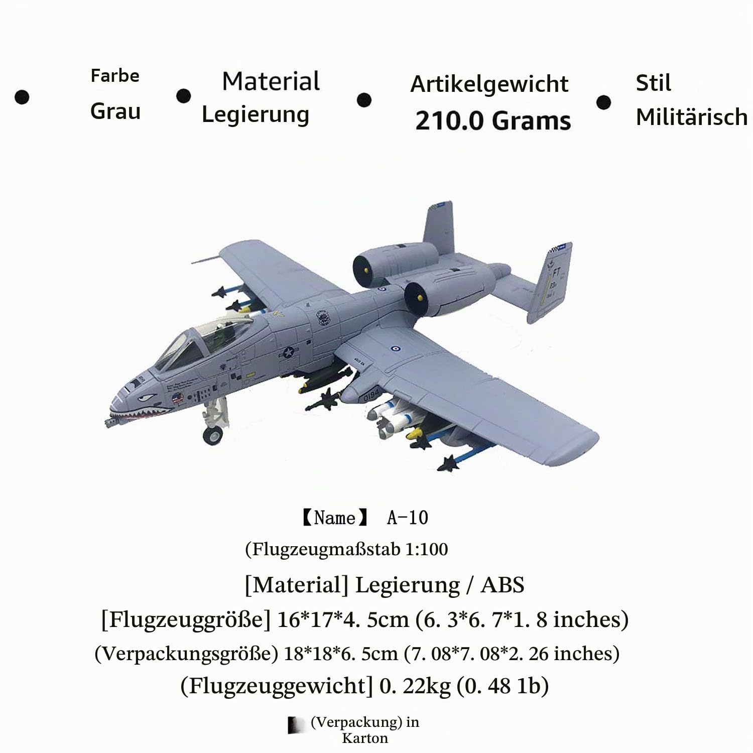 A-10 Thunderbolt II Warthog Attack Flugzeug Metal Fighter 1/100 Modell Die-Cast Modell Flugzeug für Sammlung Festival Geschenk Ornament