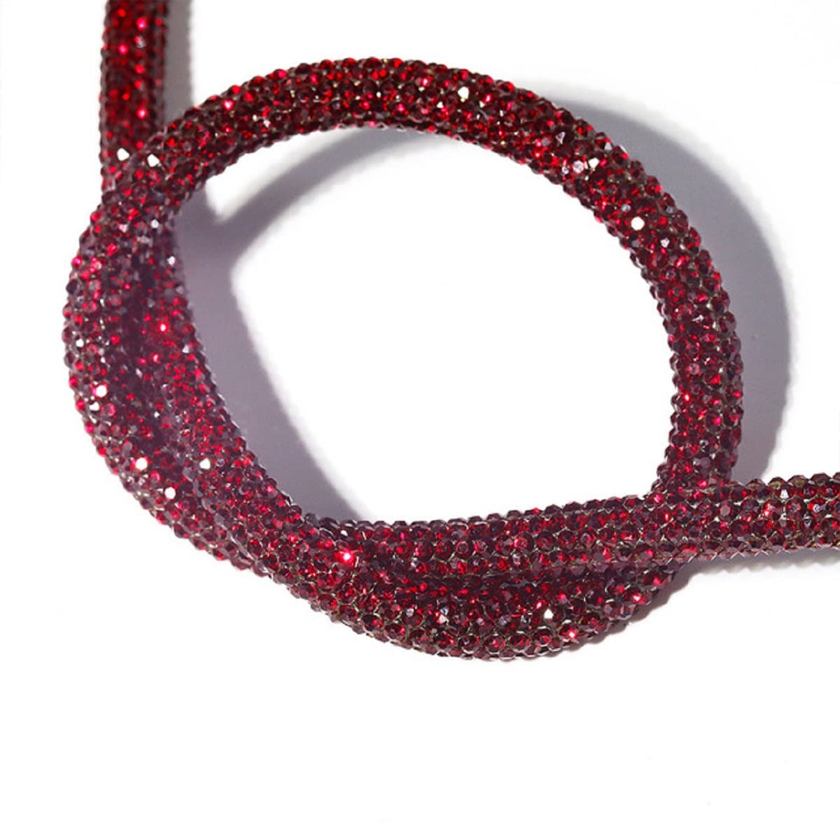Yalulu 2 Yards Rhinestones Tube Rope Ribbon, Crystal Bling Bling Shiny Round Cords, Drawstring Replacement DIY Sewing Wedding Dress Costume Decoration Accessories (Dark Red)