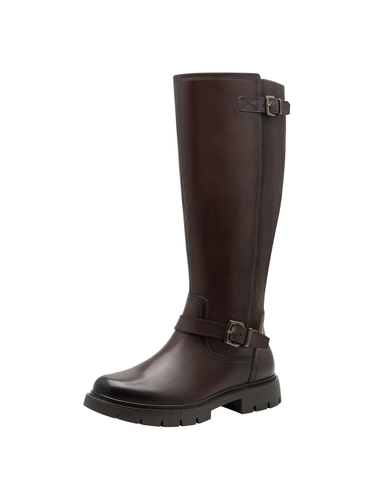 Tamaris Comfort Women’s Tall Flat Boots with Zip and Buckles, Mocca, 3,5 UK