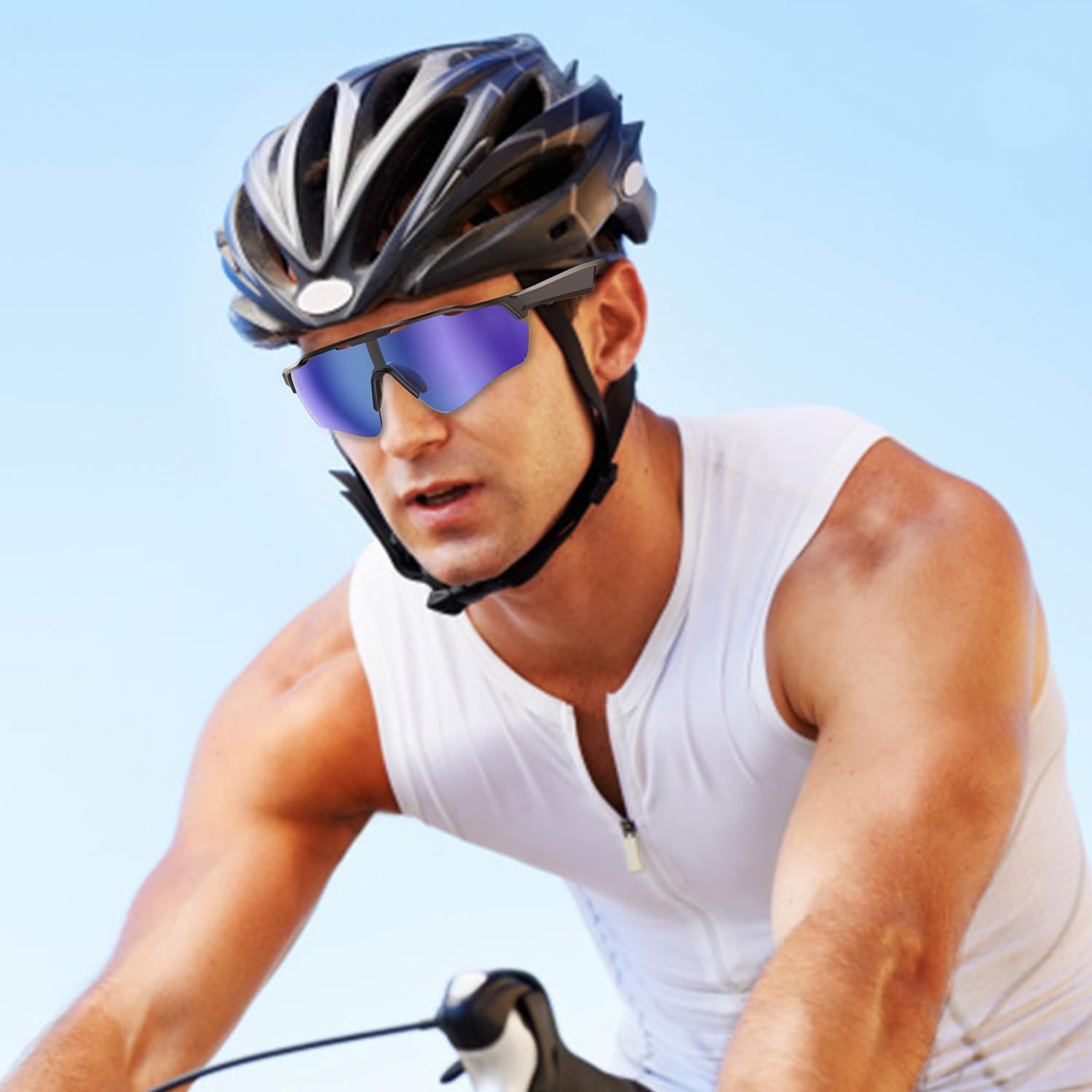 Home Lunettes de soleil Bluetooth pour homme avec haut-parleur, lunettes audio sans fil avec appels mains libres et musique, protection UV400, IPX5 pour cyclisme, course et extérieur, noir