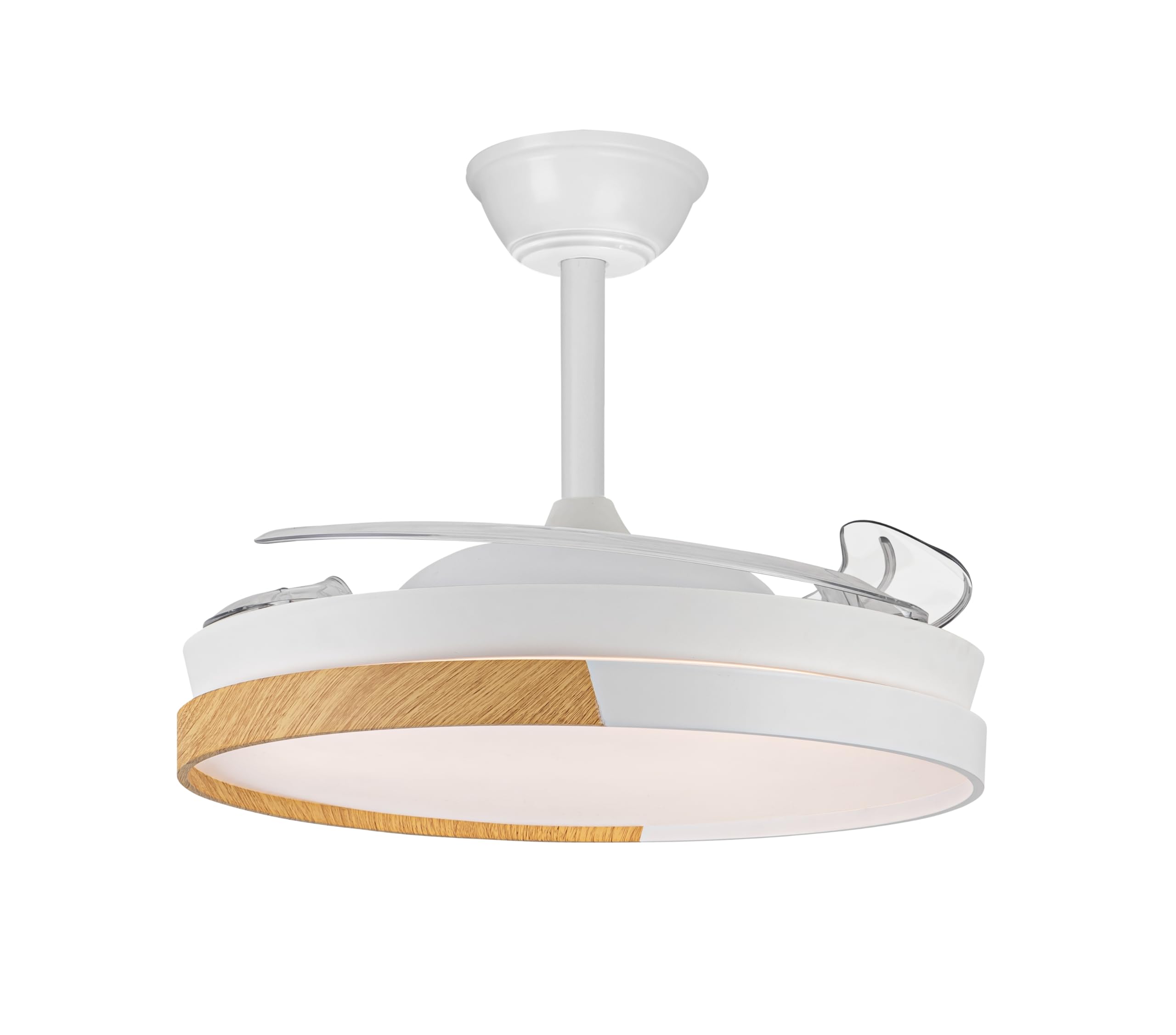 wonderlamp - Ventilador de techo con aspas retráctiles, Ventilador de techo con luz LED Arpino Blanco+Madera CCT 3000-4000-6000K, Intensidad Regulable 48W, Silencioso