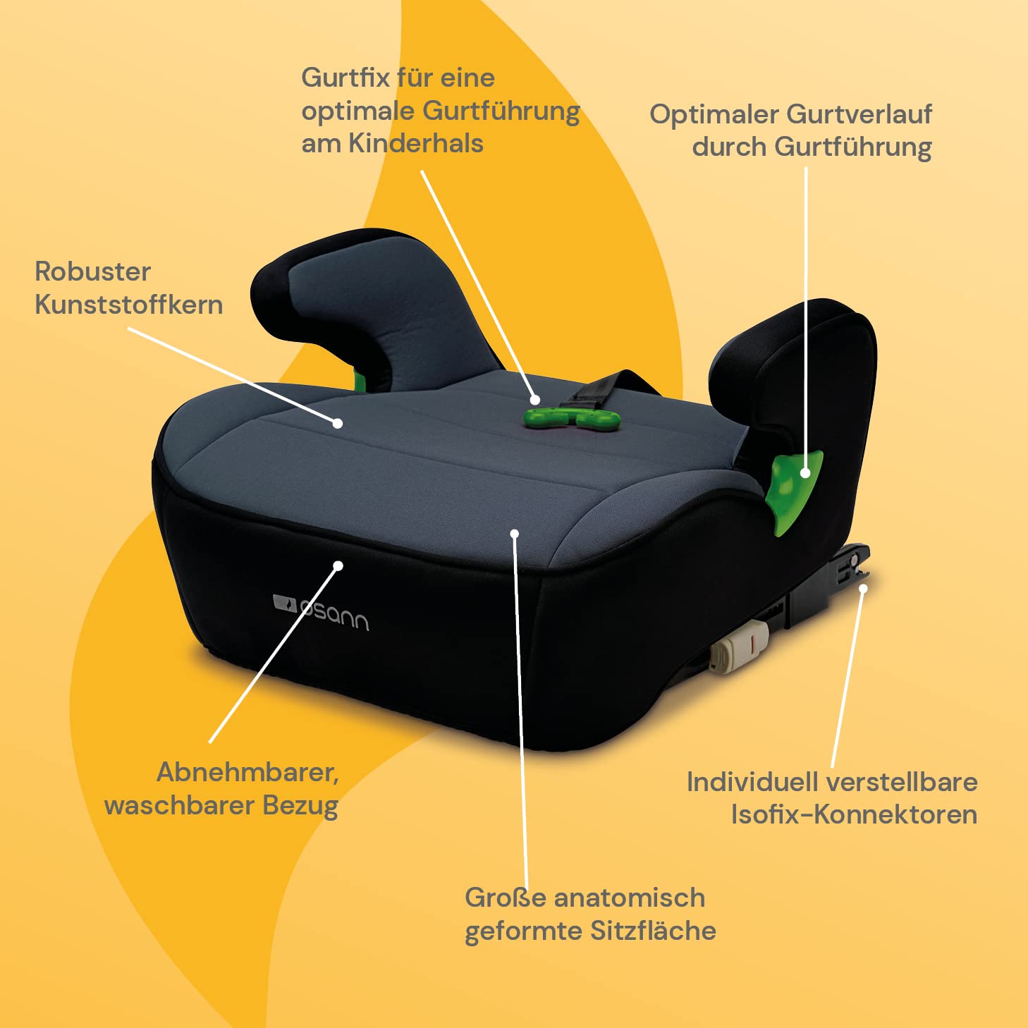 Osann Junior Isofix Gurtfix i-Size Sitzerhöhung mit Isofix Auto Kinder 126-150 cm Nero