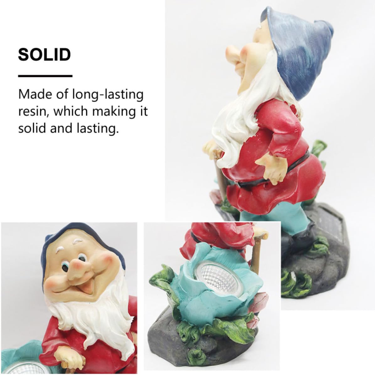Lampe Solaire Naine en Résine, Figurine Décorative Maison Jardin