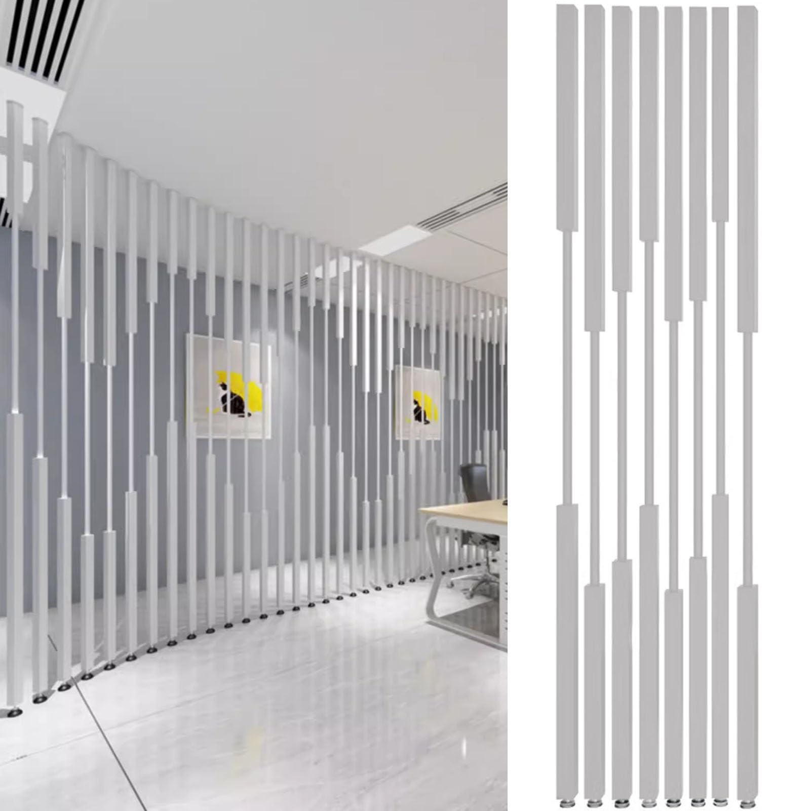 Room Divider Cubicle Dividers Partition Wall/Floor to Ceiling Wooden Slats, Metal Iron 8 Pcs Wall Dividers Privacy Screens, for Living Room Bathroom, Easy to Install(White,235CM/92.5IN/7.7FT)
