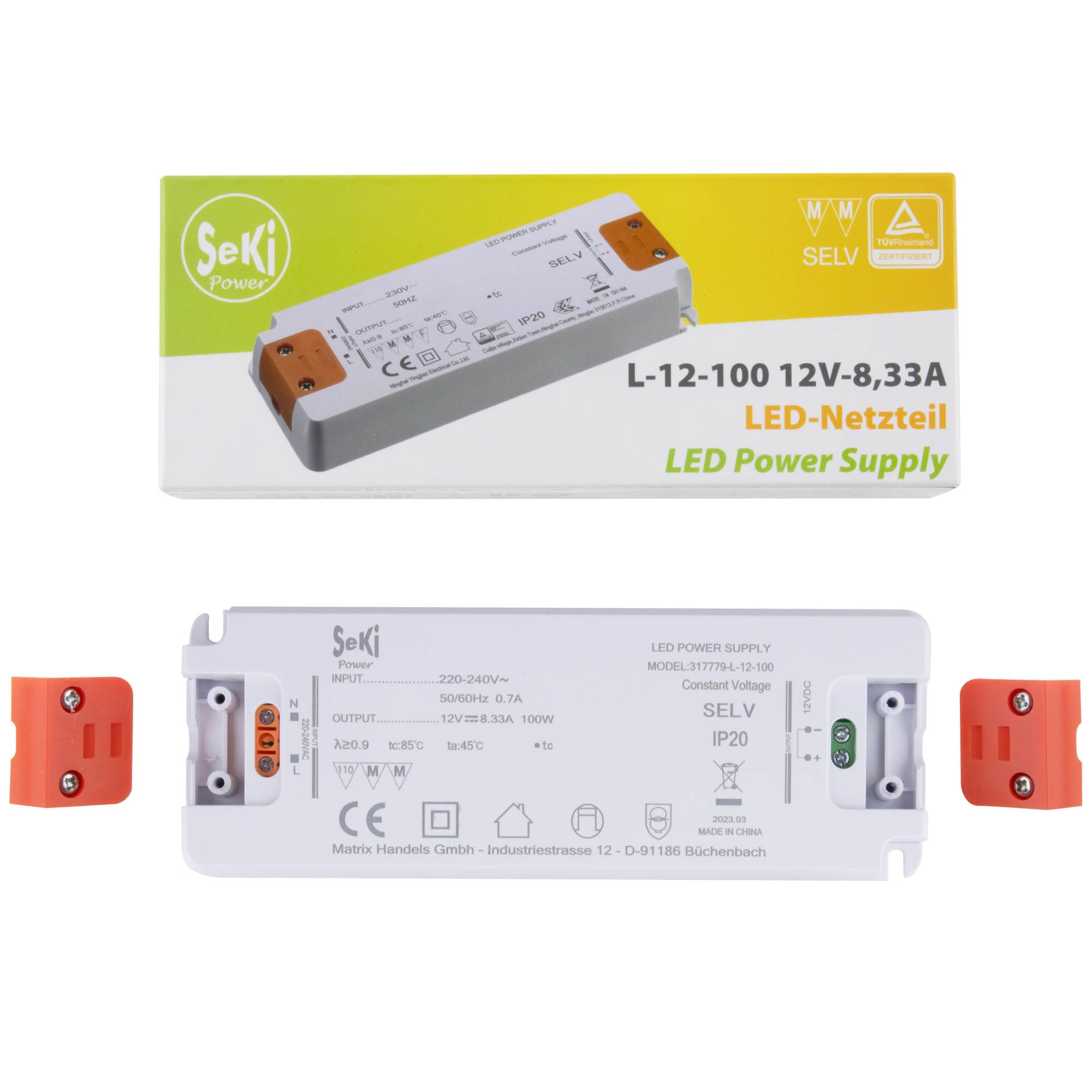 SeKi Zasilacz LED L-12-100 - 12 V - 8,33 A - 100 W; sterownik LED - transformator - zasilacz - sterownik - transformator - statecznik