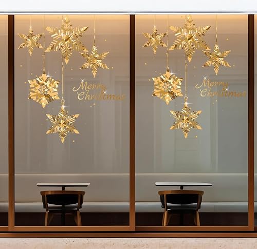 Miniatura 10 de Adhesivos dorados para ventana de árbol de Navidad para vidrio, gran estática, pared, ventana, puerta, escaparate, calcomanías adhesivas (1 unidad)