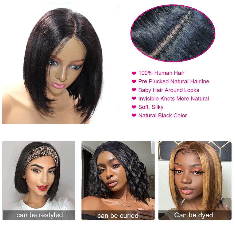 12 Inch Bob Wig Human Hair 5x5 Hd Lace Closure Wigs for Black Women Short Glueless Black Bob Wig Pre Plucked Pre Cut Natural Hairline Middle Part Lace Front Wigs Human Hair Breathable Daily Wear