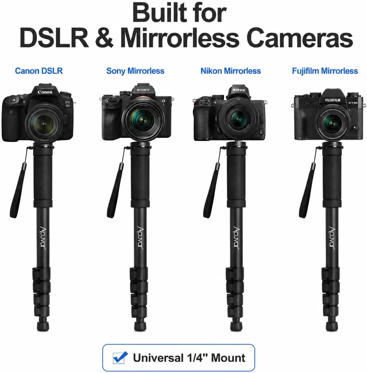 Acuvar 65 Inch Camera Monopod – Lightweight 4-Section Aluminum Monopod with Safety Strap for DSLR & Mirrorless Cameras