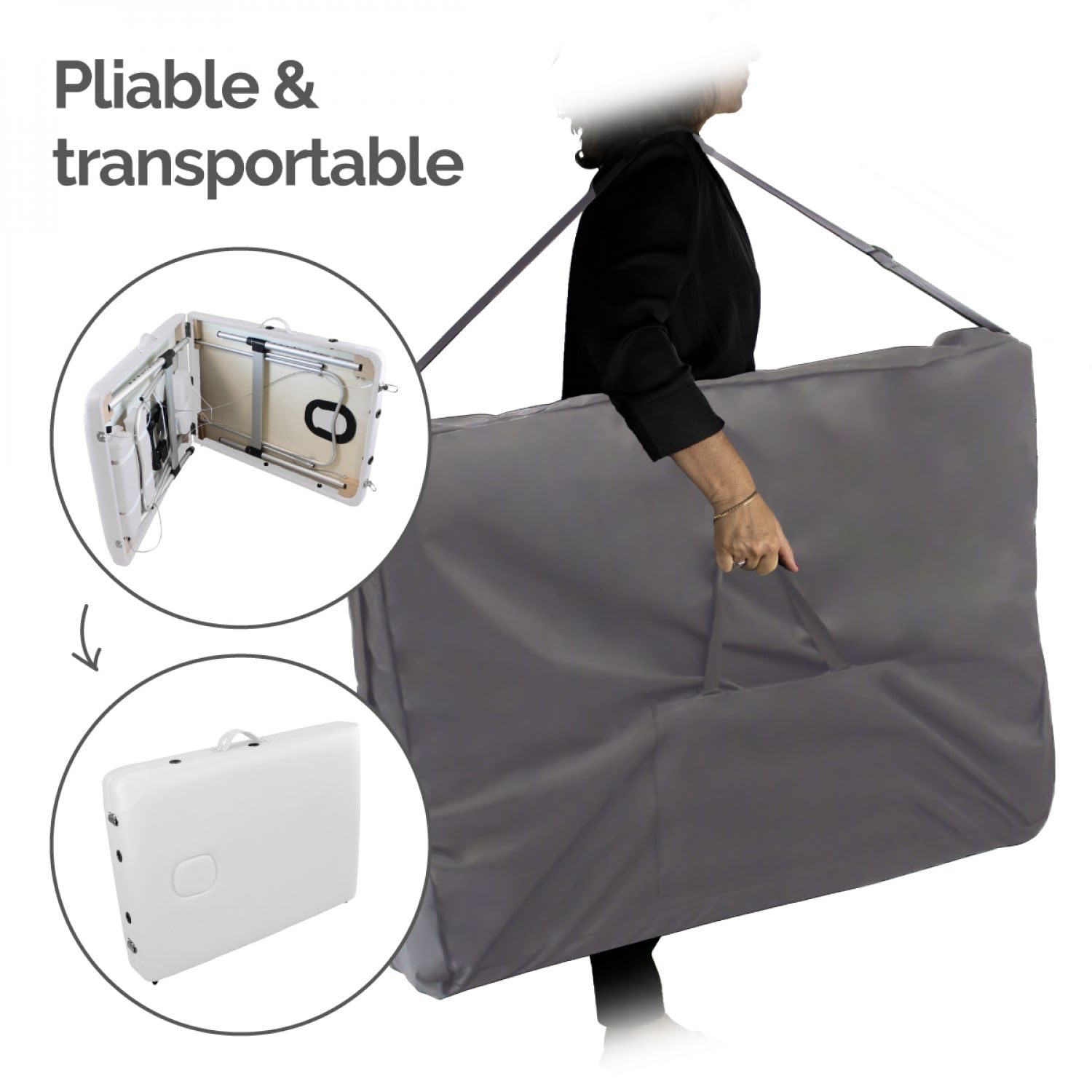Vivezen - Table de Massage Pliante 2 Zones en Aluminium + Accessoires et Housse de Transport - Plusieurs Coloris