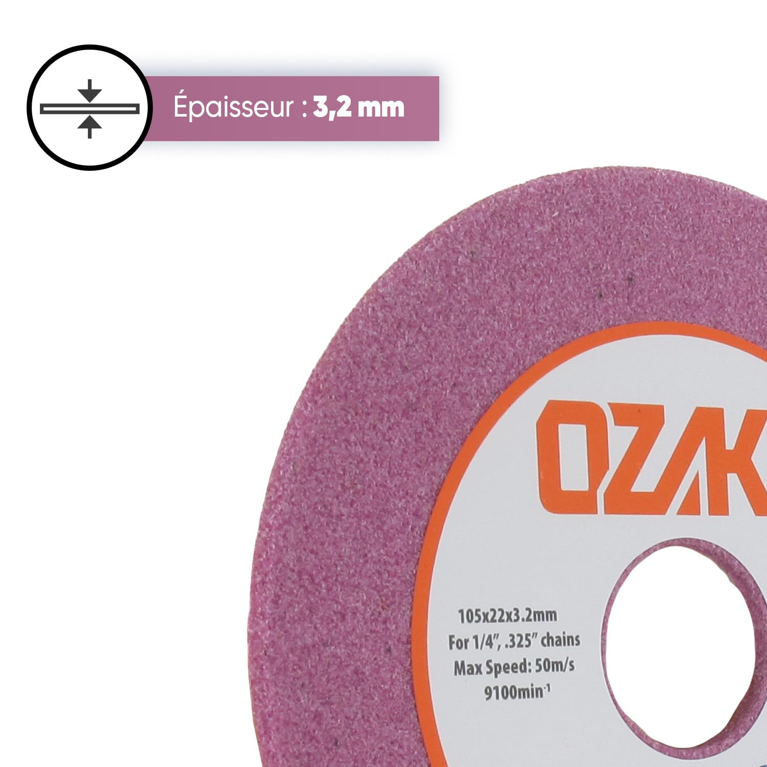 OZAKI - Mola Affilatura Di Ricambio - Ø ext. 100 mm, foro 22 mm, spessore 3,2 mm, per catene da 1/4", 0,325", per macchine Easy Grinder, Midi Jolly, Nick The Grinder & 9307812