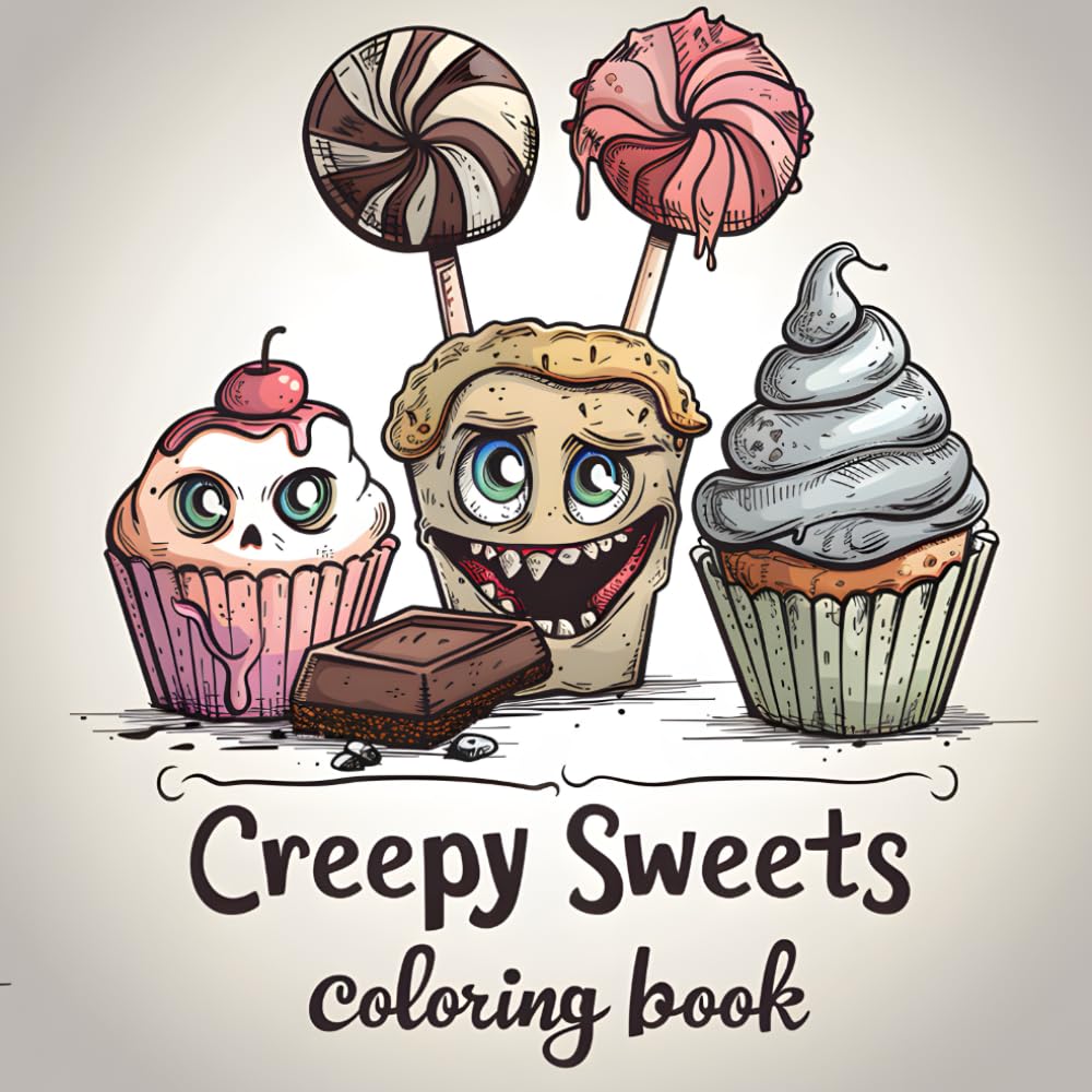 Creepy Sweets Coloring Book: 40 Enchanting Images of Scary Cake, Cupcake, Icecream, Candy Bar, Lollypop, Donut. Monster Treats for Relaxation and Stress Relief.