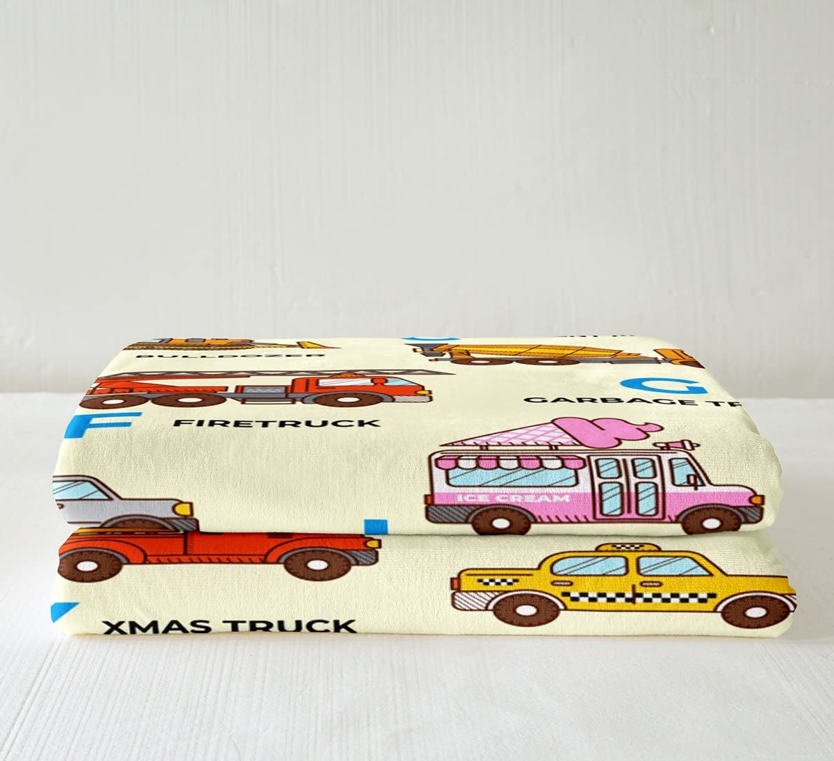 Coperta da escavatore in pile con stampa a fumetti, motivo alfabeto, sherpa, coperta sfocata, per bambini, ragazzi, ragazze, adulti, 200 x 200 cm, per letto e divano