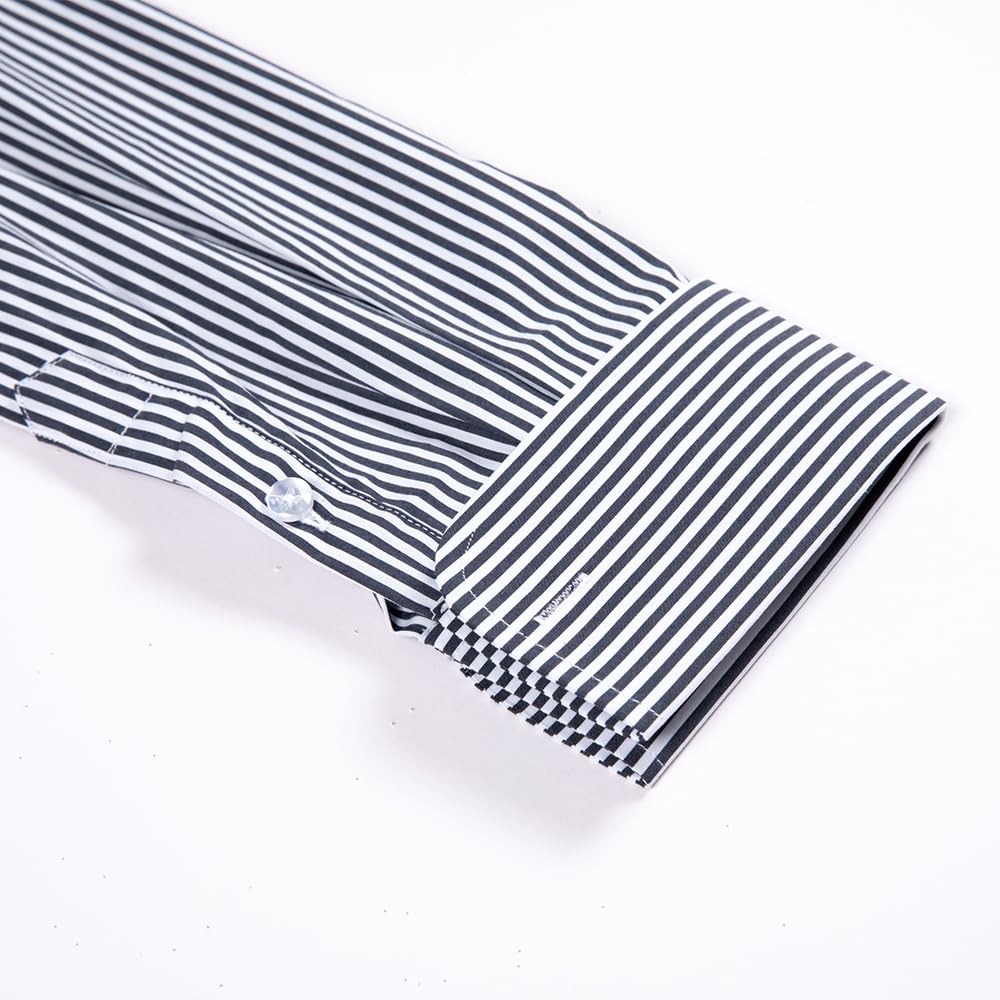 Camicia da uomo a righe elasticizzata, colletto Windsor, polsini francesi, camicia formale a maniche lunghe per ufficio e lavoro