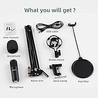 Vista 8 de SUDOTACK - Micrófono de condensador USB para podcast en PC: kit de micrófono de estudio con chipset de sonido profesional cardioide de 192KHz/24