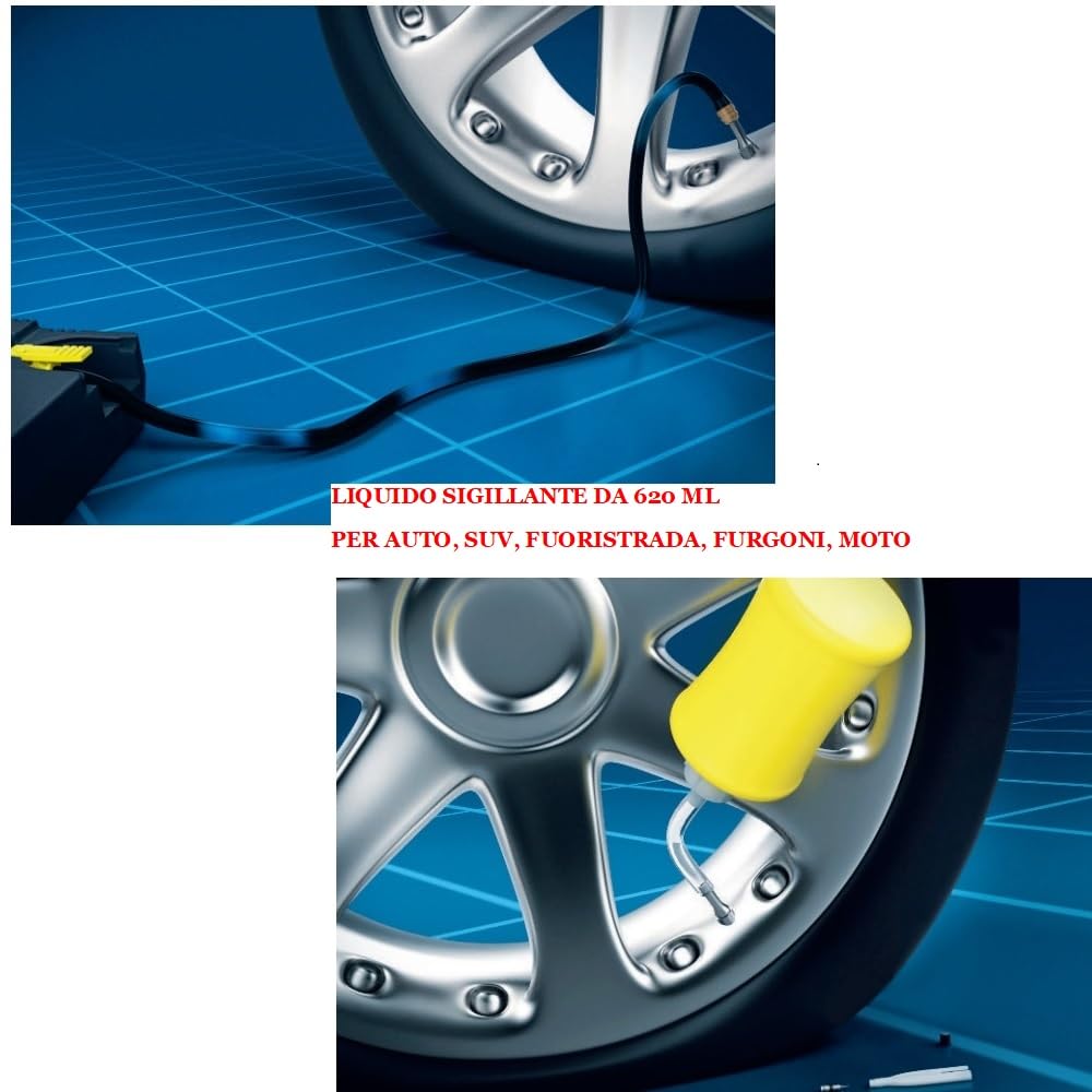 KIT RIPARAZIONE GOMME KIT GONFIA E RIPARA LIQUIDO SIGILLANTE DA 620ML PER AUTO, SUV, FUORISTRADA, FURGONI, MOTO AUTOMATICO CON COMPRESSORE POMPA DELL'ARIA ELETTRICA