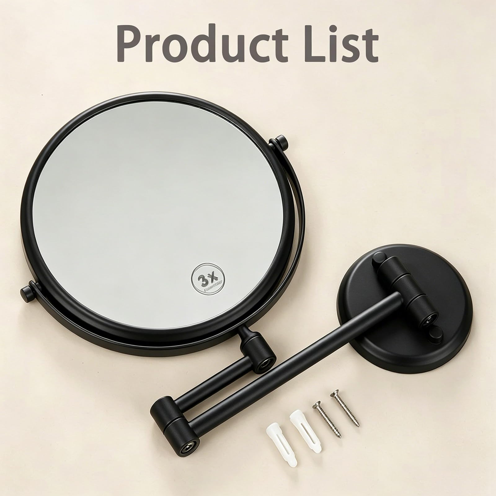 8 Pollici Specchio Cosmetico da Parete Telescopico, Specchio da Trucco Pieghevole da Parete con Ingrandimento 1X/3X, Girevole a 360° Specchio da Bagno, per Trucco e Rasatura in Bagno