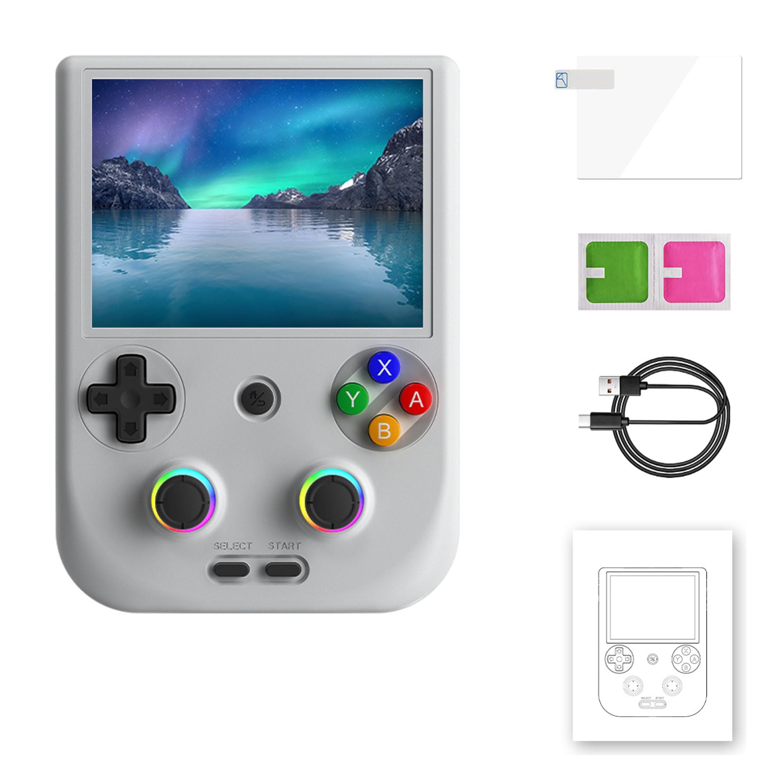 RG406V - Consola de juegos de mano retro, Android 13 OS, tarjeta TF de 128 G, consola de videojuegos retro, pantalla IPS de 4.0 pulgadas, reproductor de video portátil de bolsillo (gris)