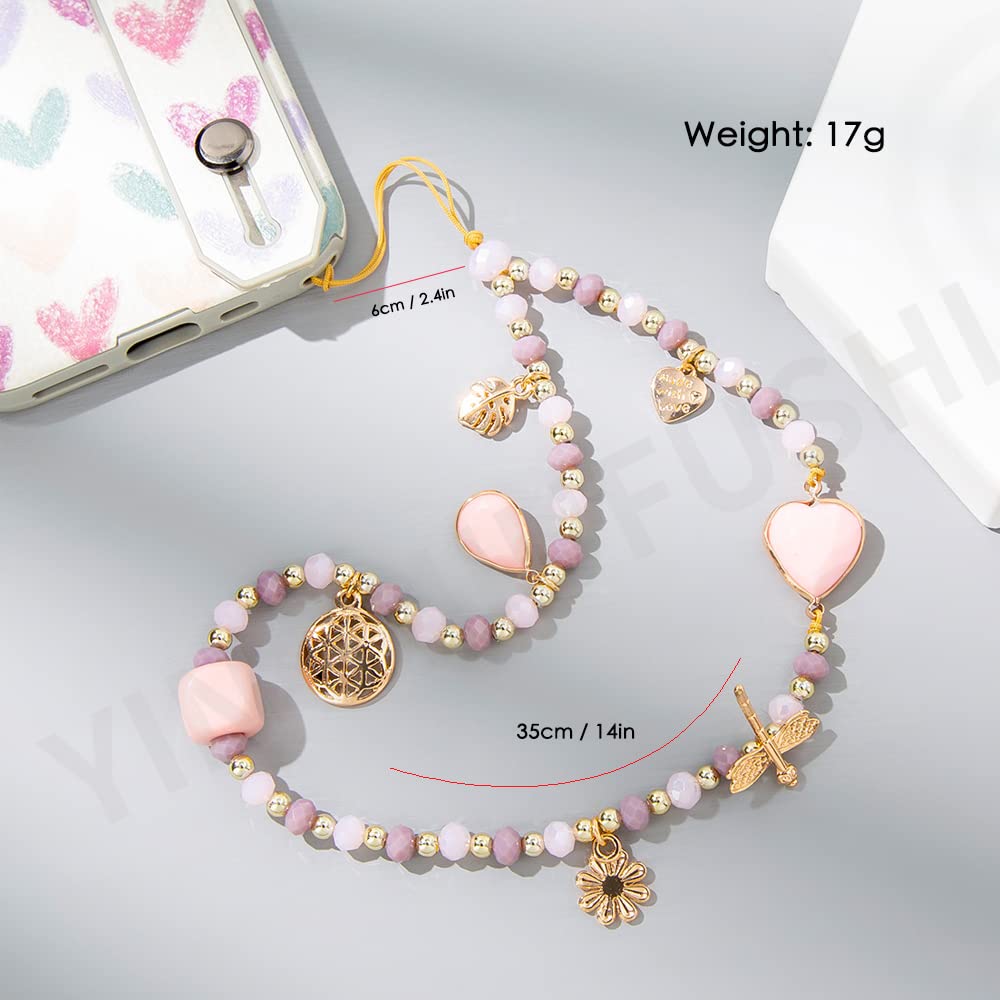 Cordino per cellulare, con perle di cristallo, cinturino da polso, anti- smarrimento, collana bohémien, perline colorate per telefono da donna, gioiello per cellulare