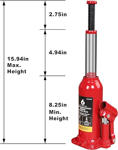 Miniatura 3 de BIG RED T90603C Torin soldó con autógena gato de botella de coche con vertical y horizontal Uso Capacidad 6 toneladas (12,000 libras), rojo