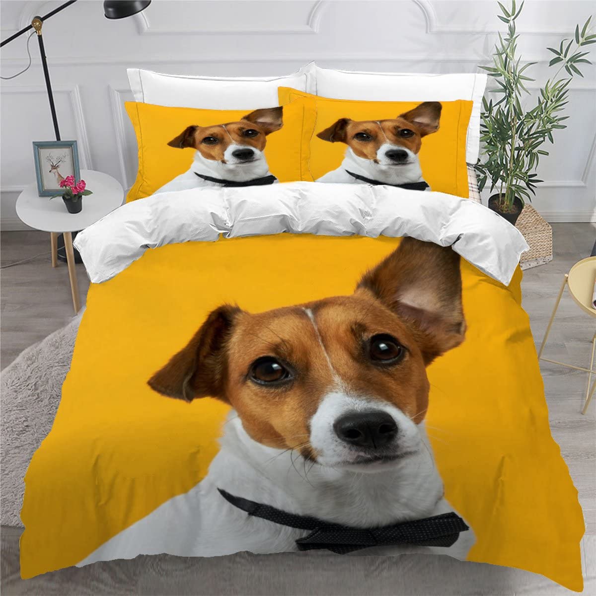LUORU Super King Duvet Cover Jack Russell Terrier 220x260 cm 3D Printed Funny Dog Bedding Set with Zipper Closure Ultra Soft Microfiber Kids Boys Girls Teens Comforter Cover with 2 Pillowcase 50x75