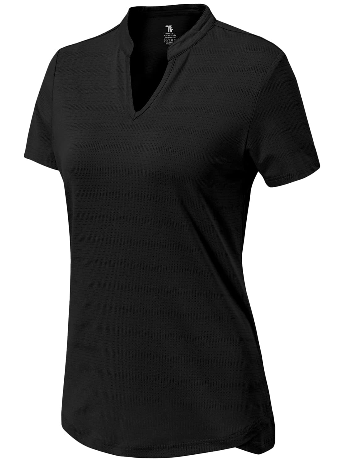 Gopune Women's V Neck Golf Polo Shirts Collarless Short Sleeve Lightweight Quick Dry Tennis Running T-Shirts Black,M