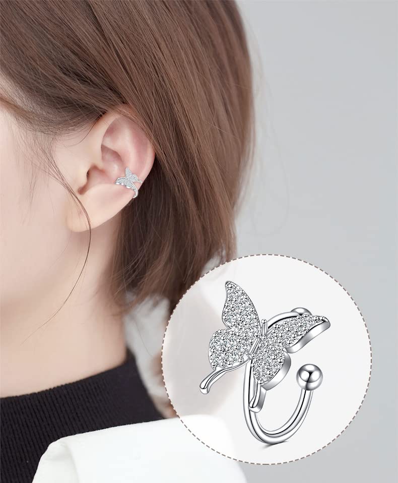 JFORYOU Stainless Steel Ear Cuff Fake Helix Cartilage Clip On Wrap Earrings Fake Lip Ring Non-Piercing Adjustable Men Women