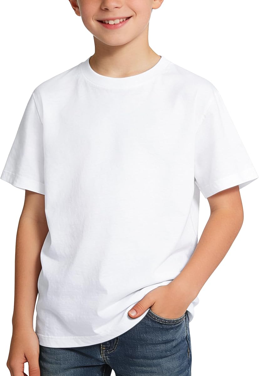 BOOPH Boys Shirts Short Sleeve T-Shirts Kids Basic Crewneck Tops Cotton Tee | Casual Clothes 5-14 Years