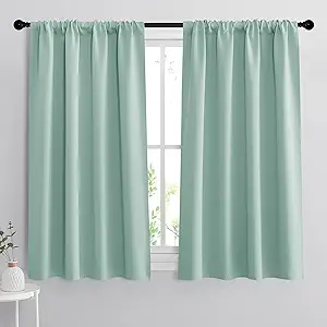 RYB HOME Room Darkening Kitchen Curtains 54 inch Length, Durable Privacy Window Drapes Thermal Insulated Panels Farmhouse Decor for Bedroom Studio Bathroom, W 42 x L 54 inches, Set of 2, Aqua