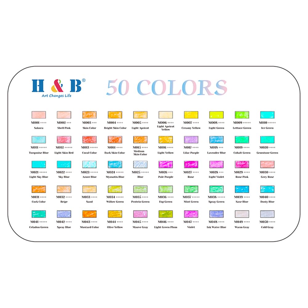 H&B 50 matite colorate Macaron per artisti e studenti - Set da disegno preaffilato con anima da 3,3 mm e corpo in tiglio - Include custodia in ferro con vassoio integrato