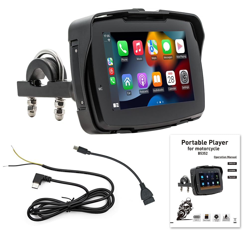 Android Auto Wireless Carplay Portatile Display 5 pollici IP65 Touchscreen GPS Navigation Dual Bluetooth Moto