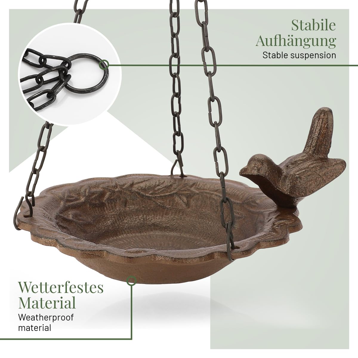 wildlife home Abbeveratoio per uccelli da appendere – Abbeveratoio per uccelli da giardino, balcone, bagno per uccelli in ghisa, antigelo per uccelli, uccelli selvatici